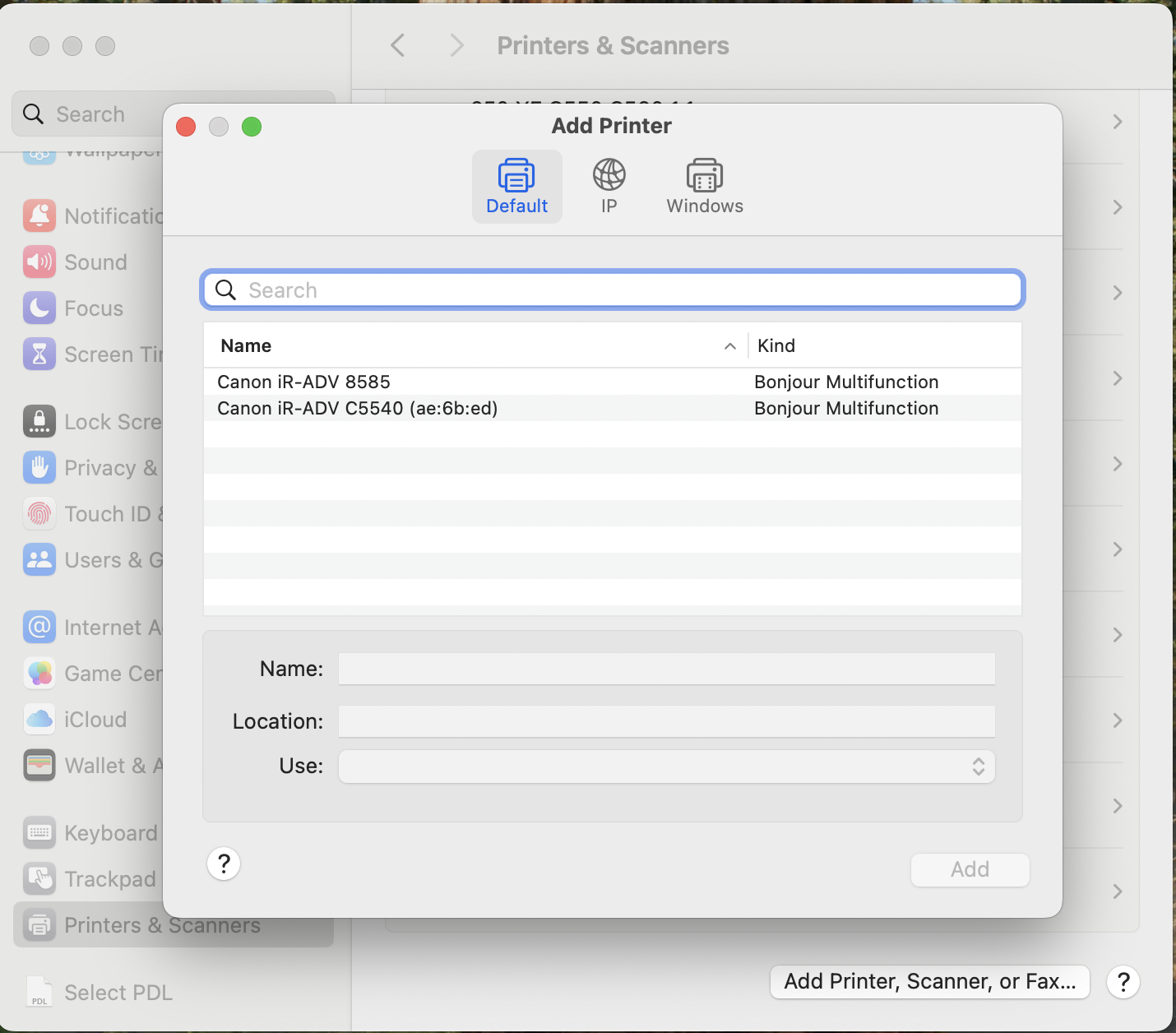 Add Printer Mac Step 4 - Select printer