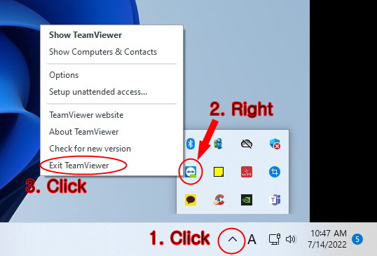 TeamViewer Windows Step 3 - Exit TeamViewer