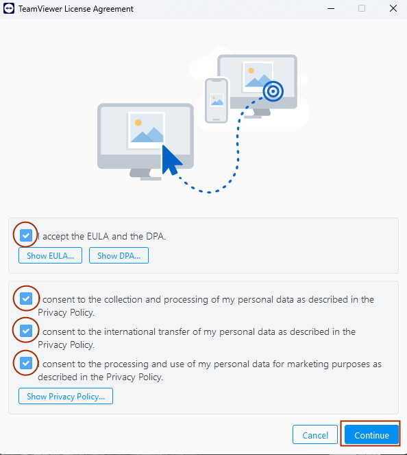 TeamViewer Windows Step 4 - Accept EULA